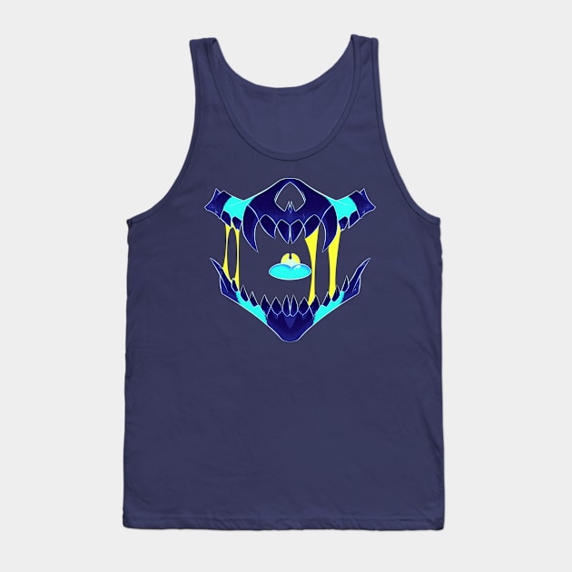 Demon Skull Mask 7 BIG NEON BLUE GLOW Tank Top by Niall Byrne